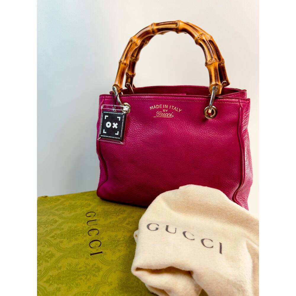 Gucci Bamboo Shopper Tote Magenta Pink Leather Shoulder Bag Satchel Authentic - Picture 2 of 16